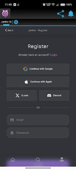 Janitor AI story chat layout on mobile